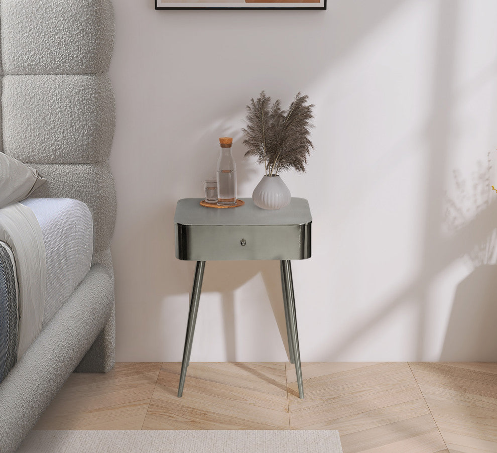 Rylan Iron Night Stand, Silver, Solid