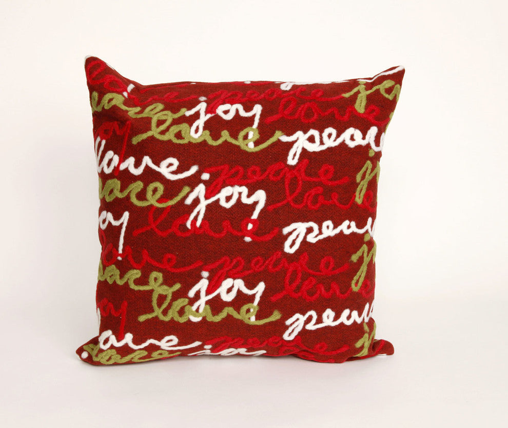 Visions II Peace Love Joy Pillow, Red, 20"x20"