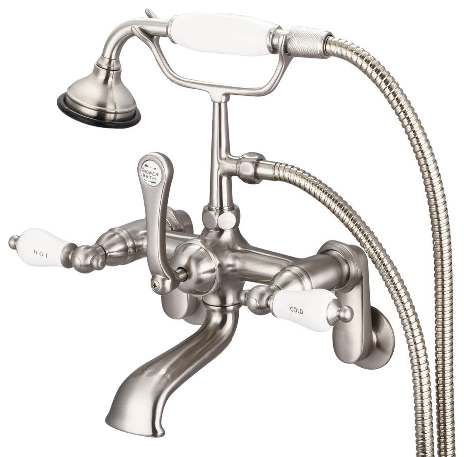 Vintage Classic Wall Mount Tub Faucet With Handshower, Brushed Nickel Finish Wit
