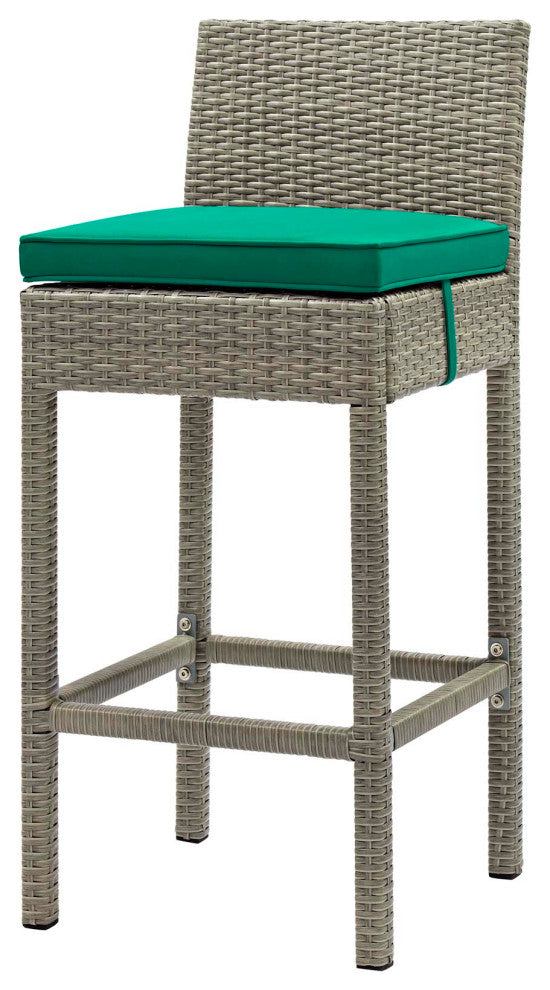 Contemporary Outdoor Patio Bar Stool Chair, Set of Two, Fabric Rattan, Green