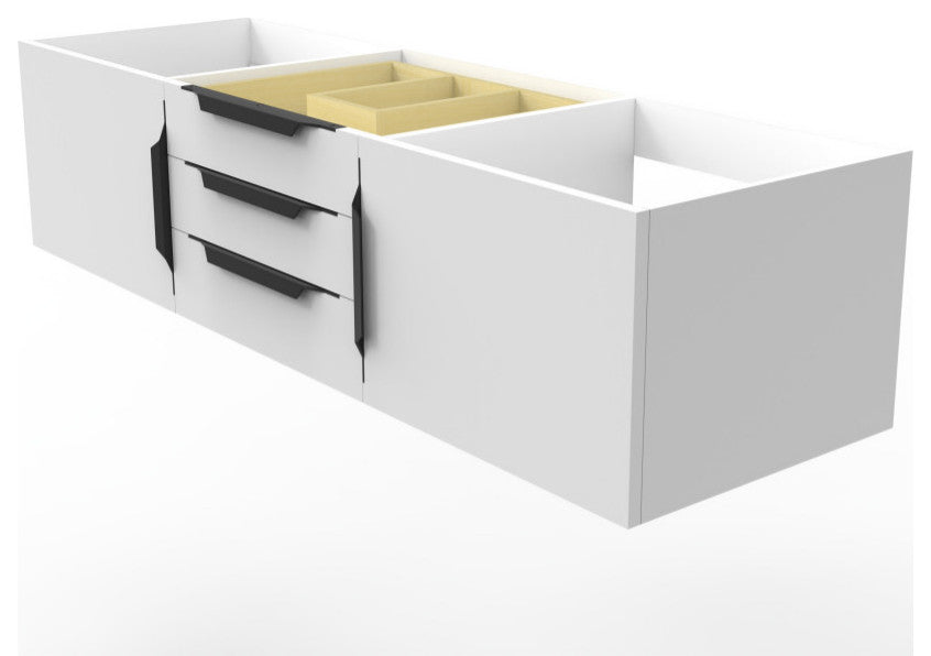 CastelloUSA Alpine 60" Wall Mounted Vanity, Base Only, White, Black Handles