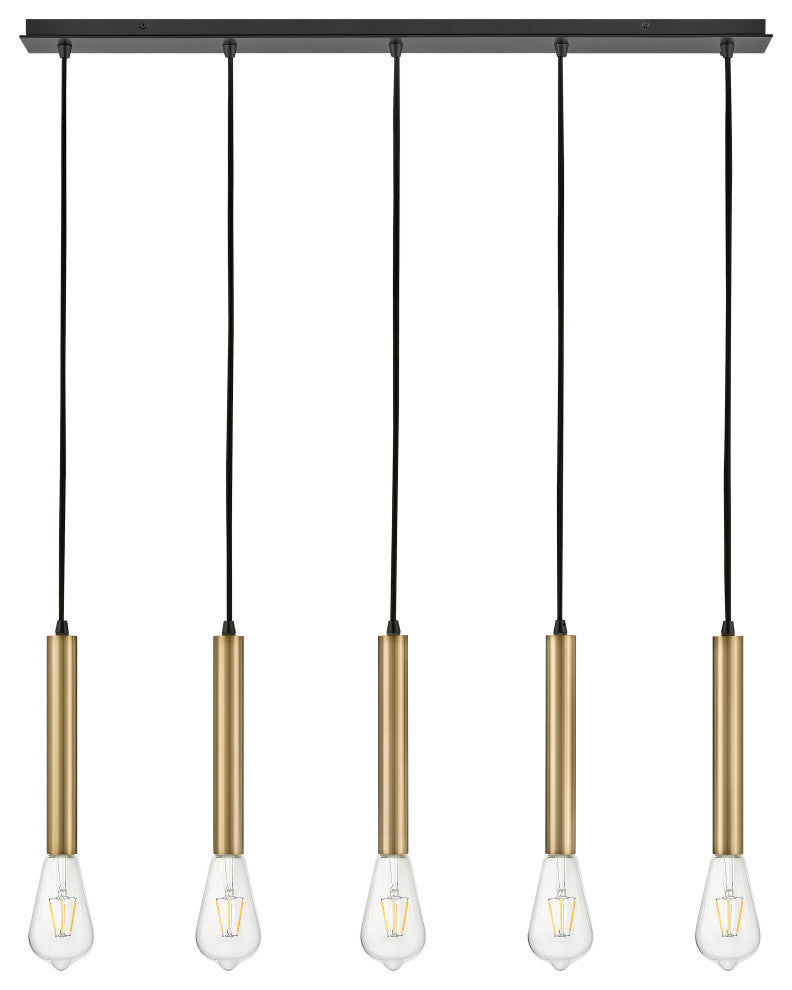 Lark Bobbie 36" Five-Light Linear Chandelier, Lacquered Brass + Black