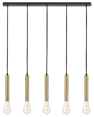 Lark Bobbie 36" Five-Light Linear Chandelier, Lacquered Brass + Black