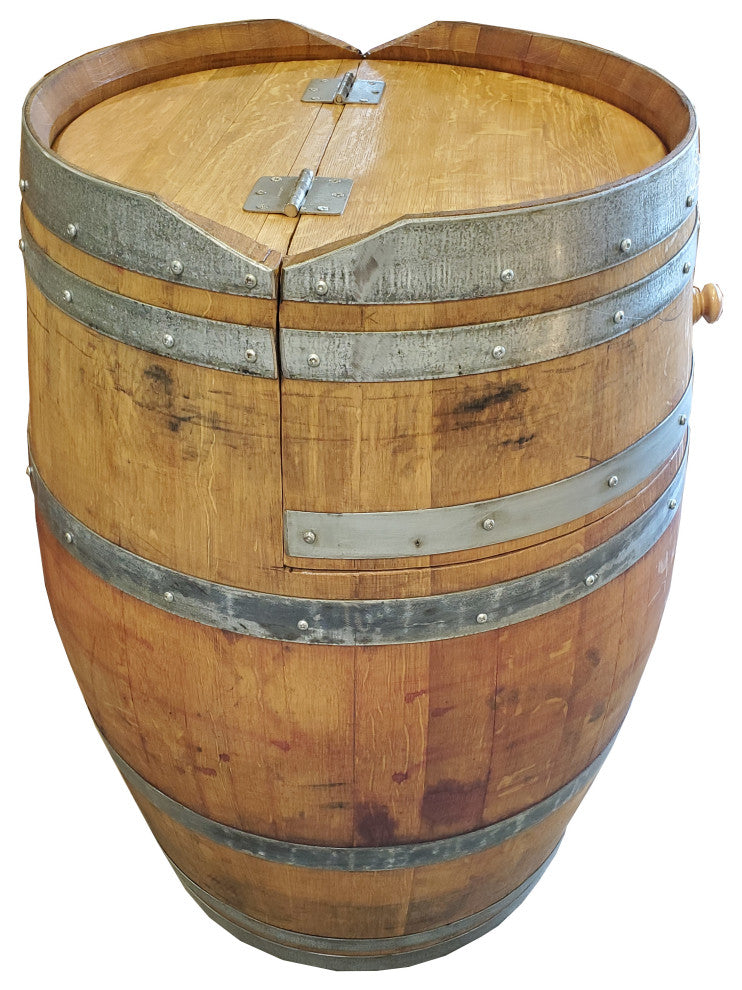 Wine Barrel Waste Receptacle, Lacquer finished, 26"W x 14"D x 35"H
