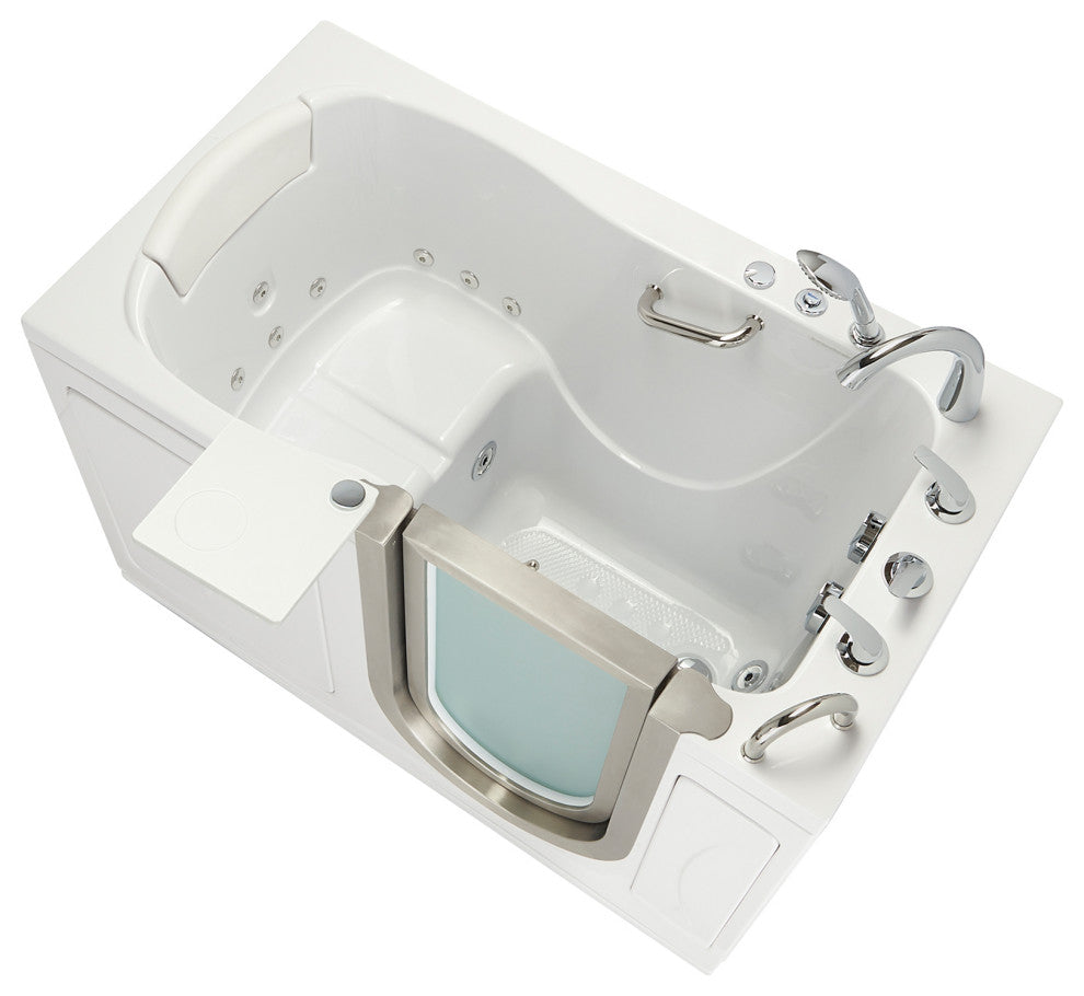 Ella Elite 32"x52" Acrylic Massage Walk-In Bathtub Inward Swing Door, Dual Drain