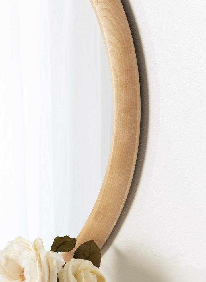 Pao Curved Framed Wood Wall Mirror, Natural, 28"