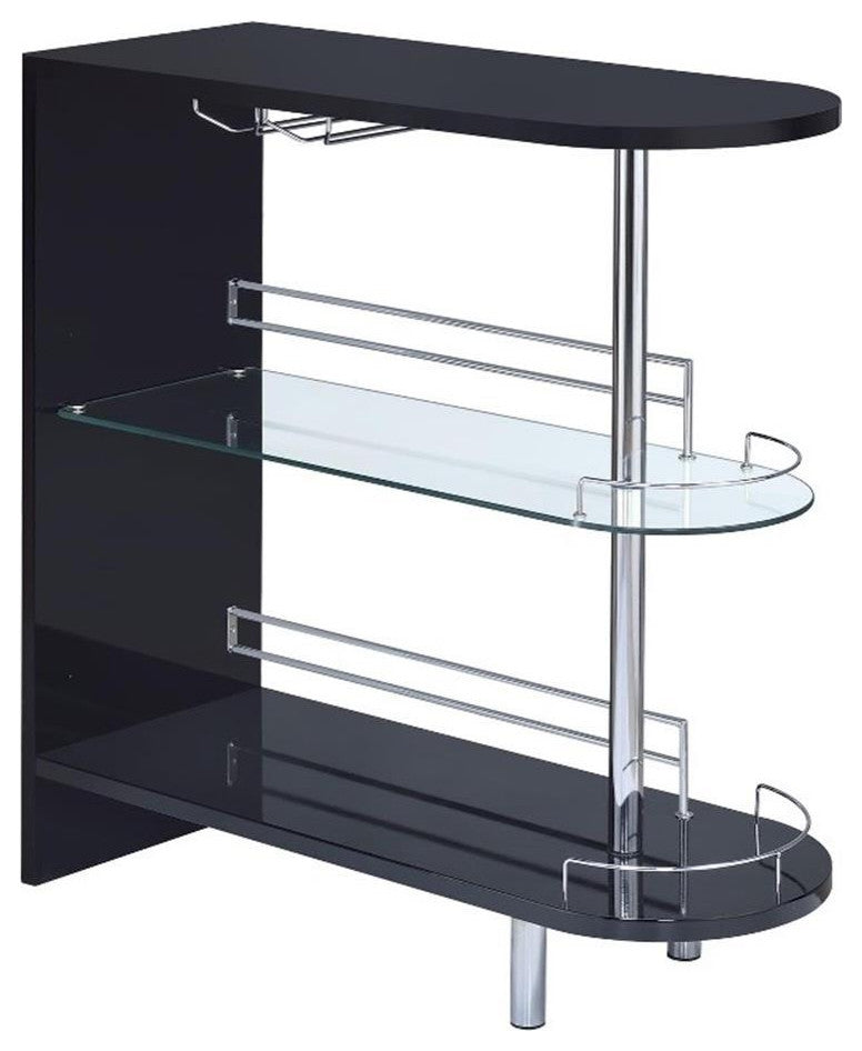 Coaster Bar Table in Glossy Black and Chrome Metal