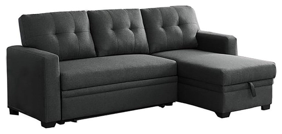 Pemberly Row Transitional Fabric Reversible Sleeper Sectional Sofa in Dark Gray