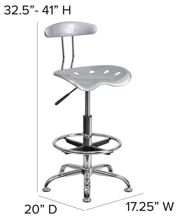 Vibrant Silver and Chrome Drafting Stool With Tractor Seat