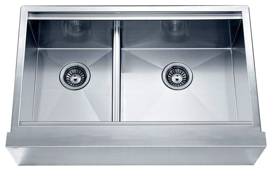 Dawn Undermount Double Bowl With Straight Apron Front Sink, Small Bowl on Left