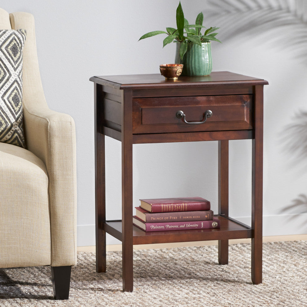 GDF Studio Noah Wood Top Drawer Accent Table, Brown Mahogany