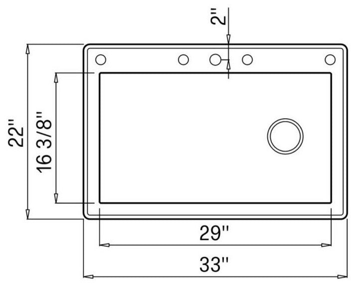 Radius 33" silQ Granite Drop-in Single Bowl Kitchen Sink with 4 Holes in White