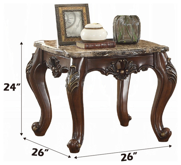ACME Devayne End Table, Marble and Dark Walnut