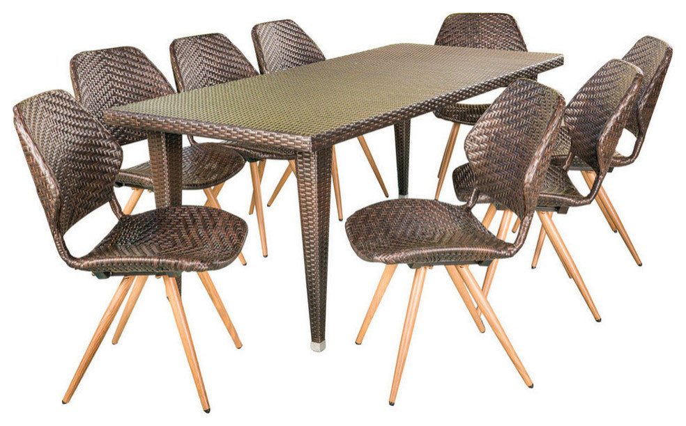 GDF Studio 7-Piece Jihan Outdoor Wicker Dining Set, Multibrown