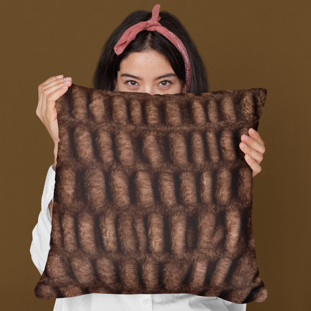 Plutus Brown Plush Pelt Faux Fur Luxury Throw Pillow, Brown, 26" x 26"