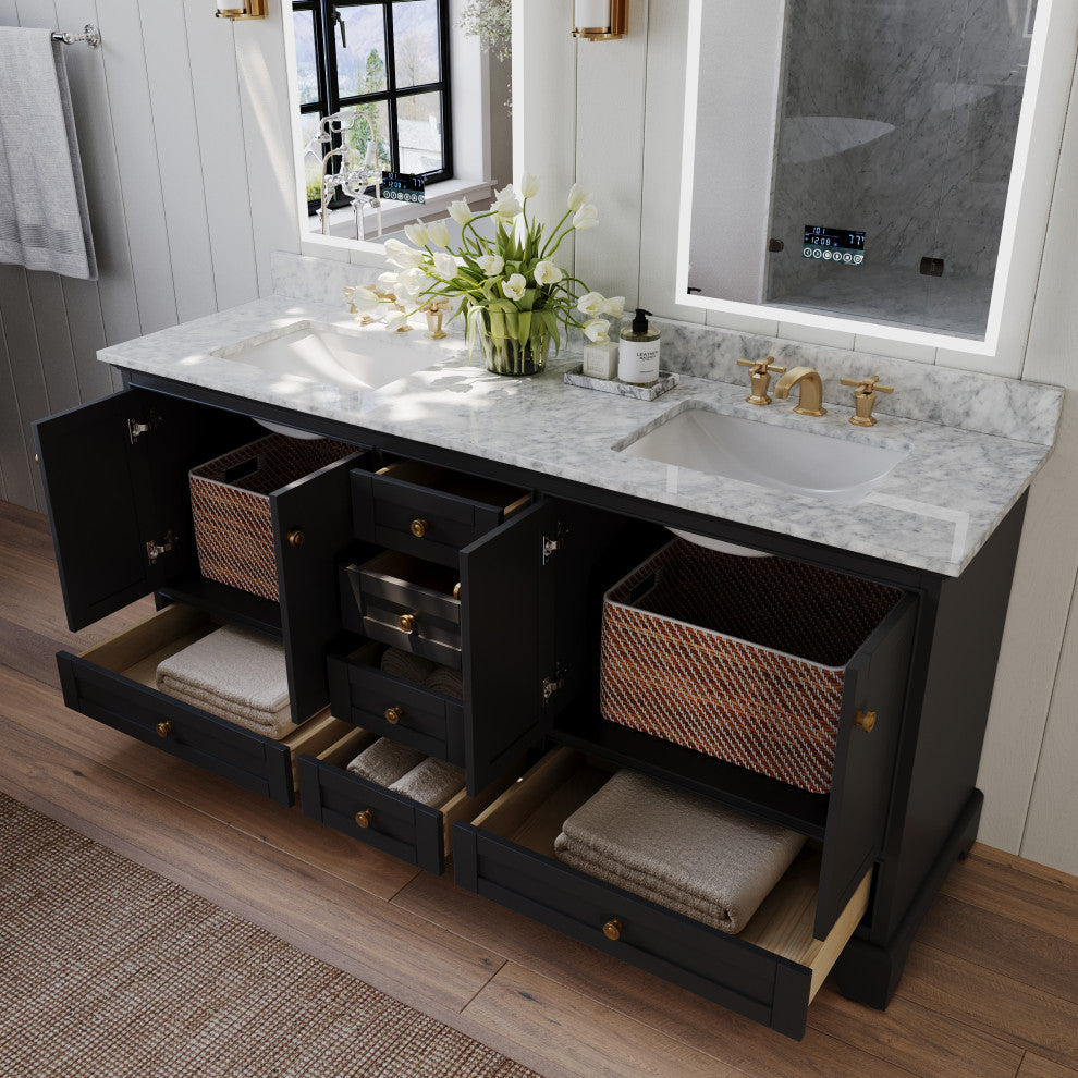 Audrey Vanity Set, Black Onyx, 72", Gold Hardware, No Mirror