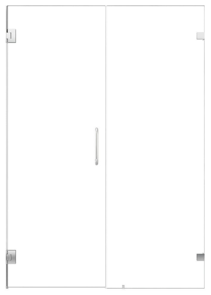 Roisin Frameless Hinged Shower Door, Clear Glass, Polished Chrome, 52"wx74"h