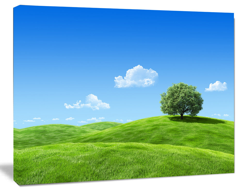 Calm Meadow with Single Tree, Landscape Canvas Art Print, 20"x12"