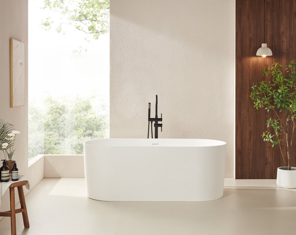 Vanity Art 67" x 32" Freestanding Soaking Stone Resin Bathtub