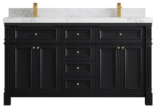 Paris 60" Double Sink Bathroom Vanity, Black 2" Calacatta Nuvo