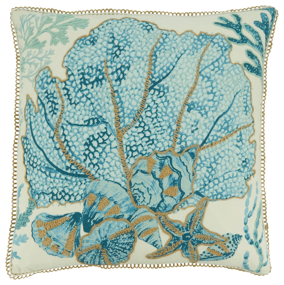 Sea Fan Design Throw Pillow Cover, Aqua, 20"