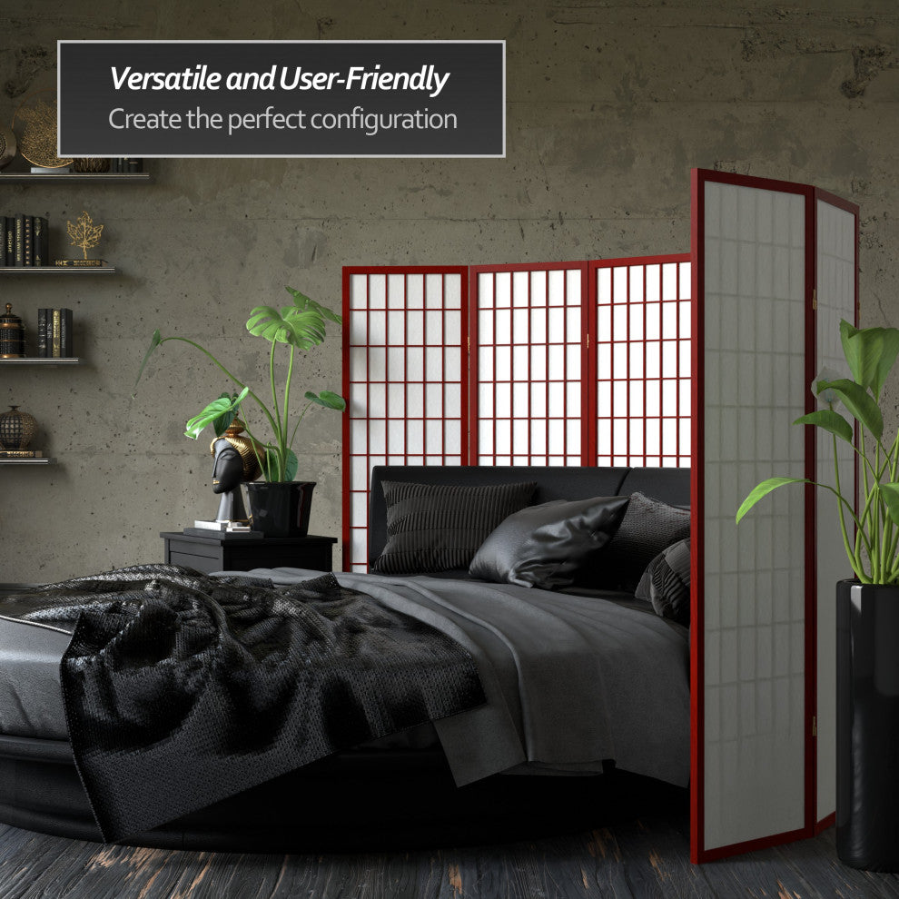 5' Tall Window Pane Shoji Screen, Rosewood, 8 Panels