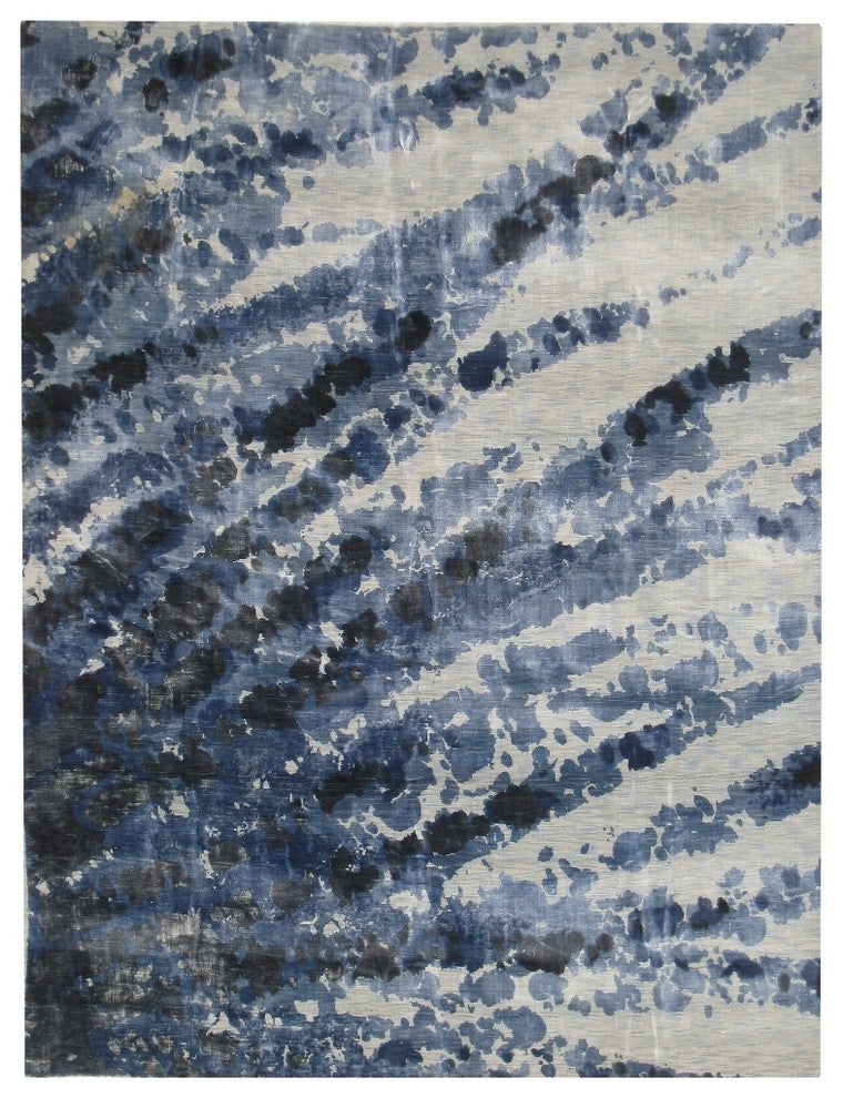 Koda Hand-Loomed Bamboo Silk and Cotton Ink Blue/Multi Area Rug, 10'x14'