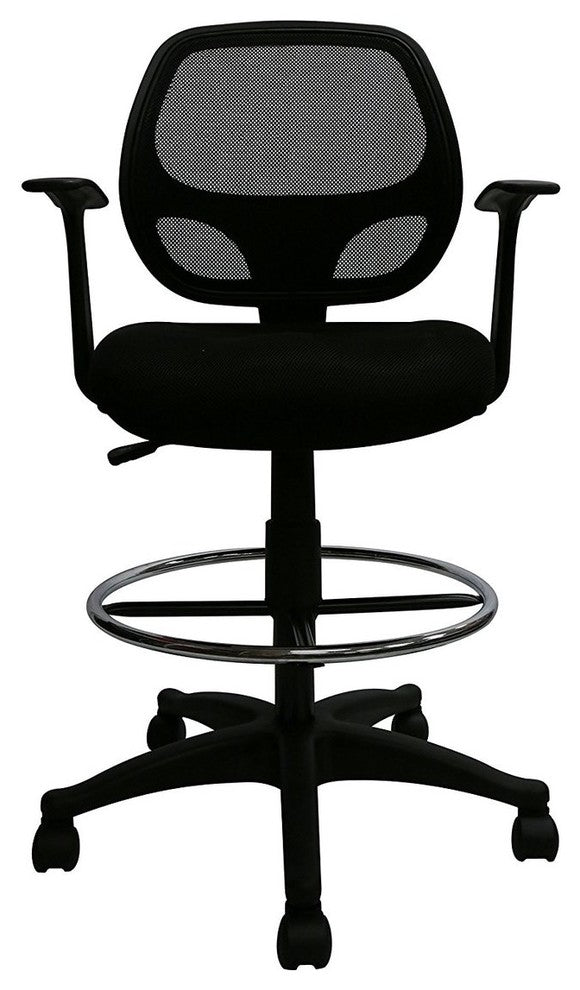 Black Mesh Computer Desk Chair With Footring, Mid-Back Ergonomic
