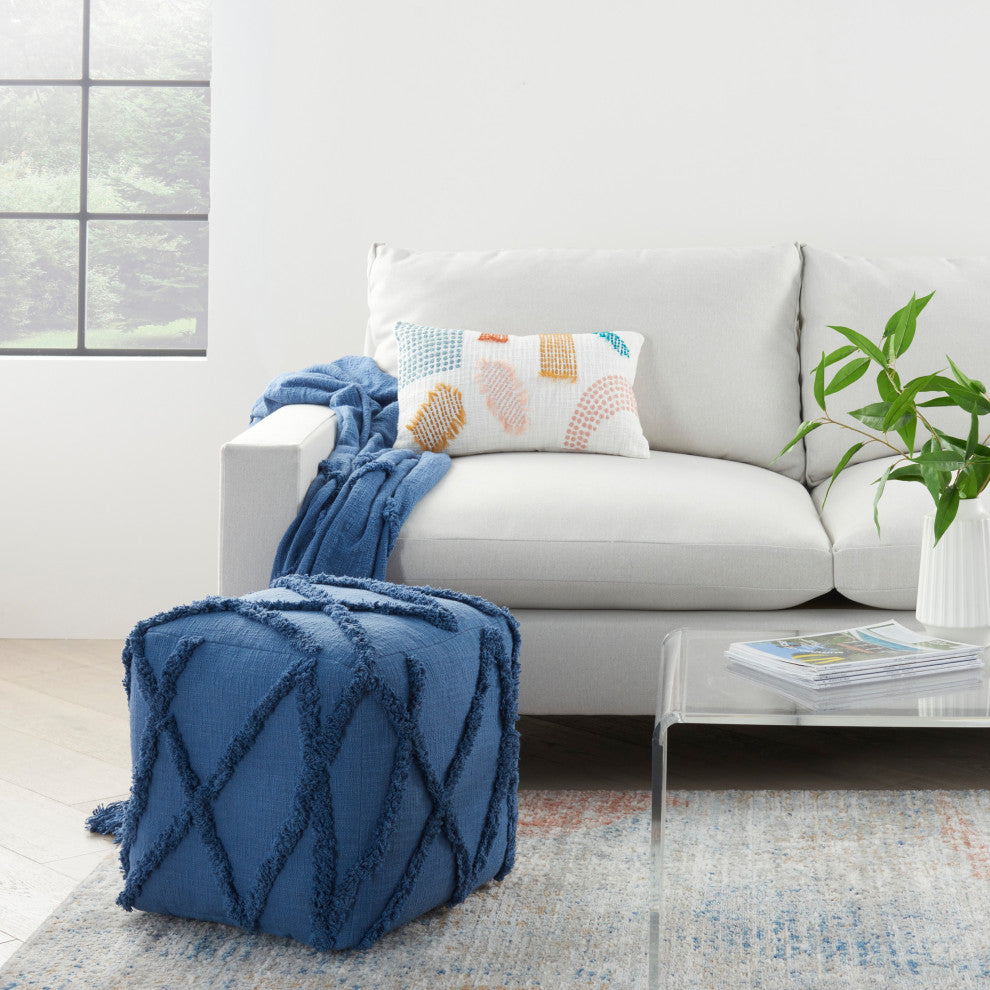 Mina Victory SH018 Pouf, Blue, 16X16X16