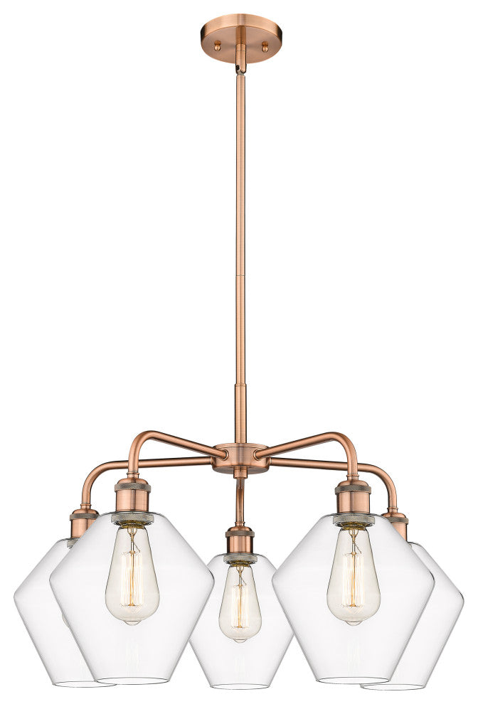 Cindyrella 5-Light 26" Stem Chandelier, Antique Copper, Clear Shade