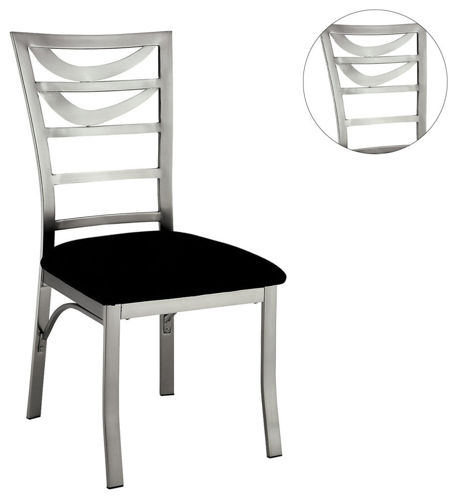 Set of 2 Microfiber and Metal Dining Side Chairs, Silver and Black Finish