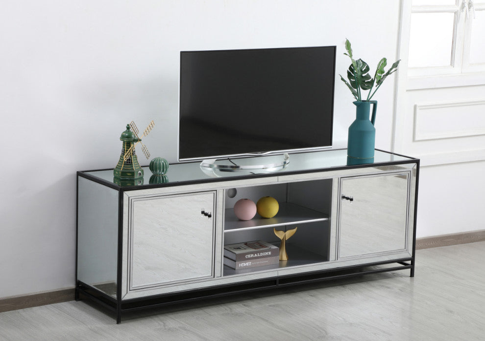 Jesse 72 In. Mirrored TV Stand, Black