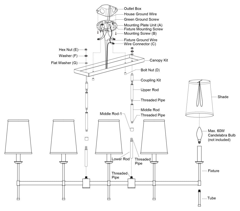 Camden 5 Light Matte Black Chandelier Island Pendant Fixture White Fabric Shade