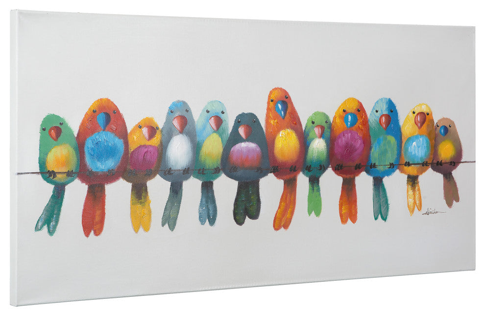 Birds On A Wire I Art Painted On Canvas