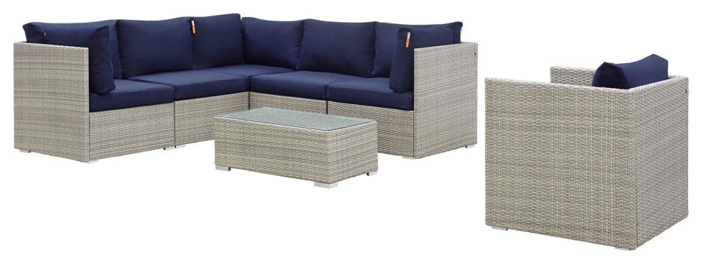 Repose 7-Piece Outdoor Patio Sunbrella Sectional Set Light Gray Navy