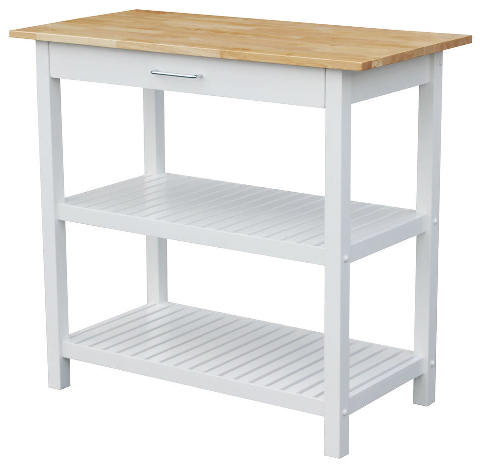 Kitchen Island With Solid Wood, White