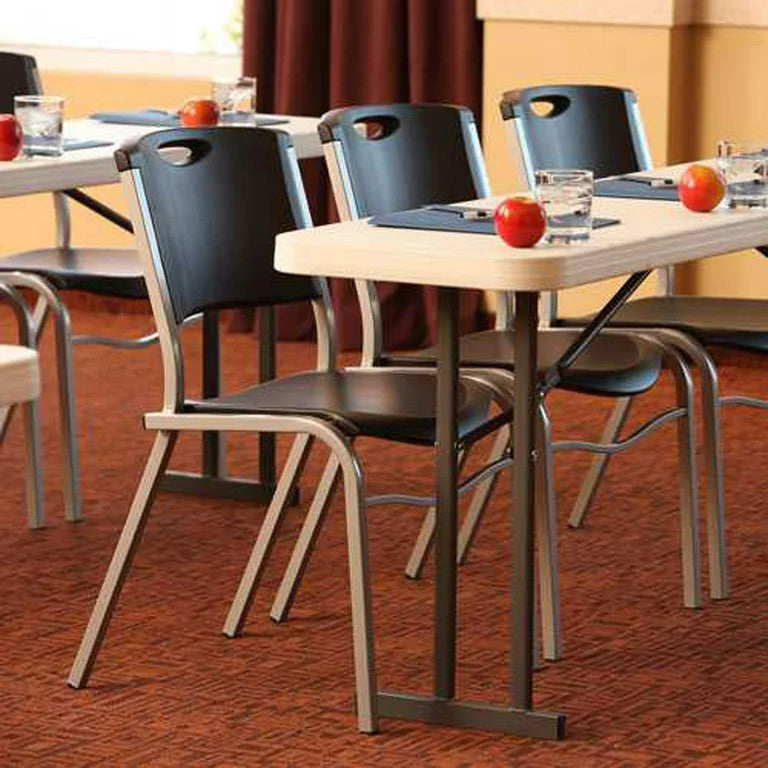 4 Pack Stacking Chair, Multipurpose Design With Black Polyethylene Seat & Back