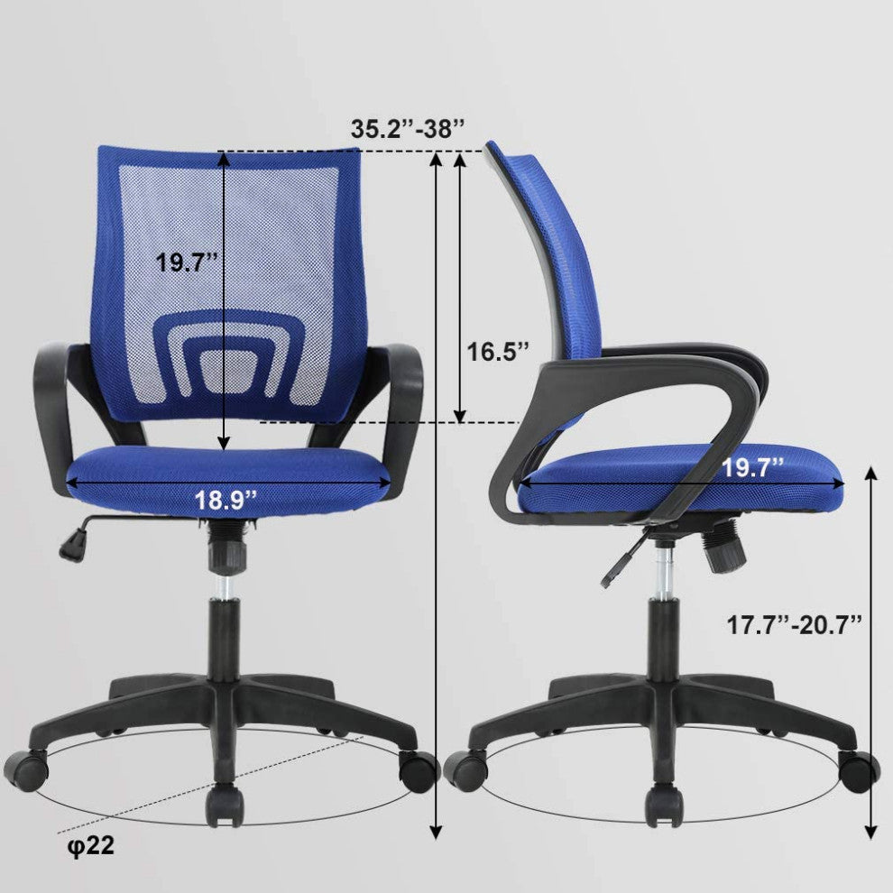 Mesh Computer Chair with Lumbar Support Armrest, Blue
