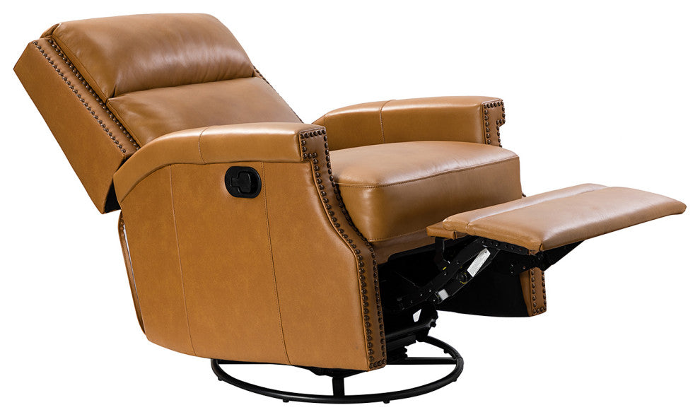 Genuine Leather Swivel Rocker Recliner Set Of 2 Camel
