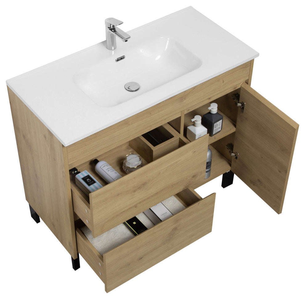 Alma Grace Natural Oak finish Freestanding Vanity With Porcelain sink, 36"
