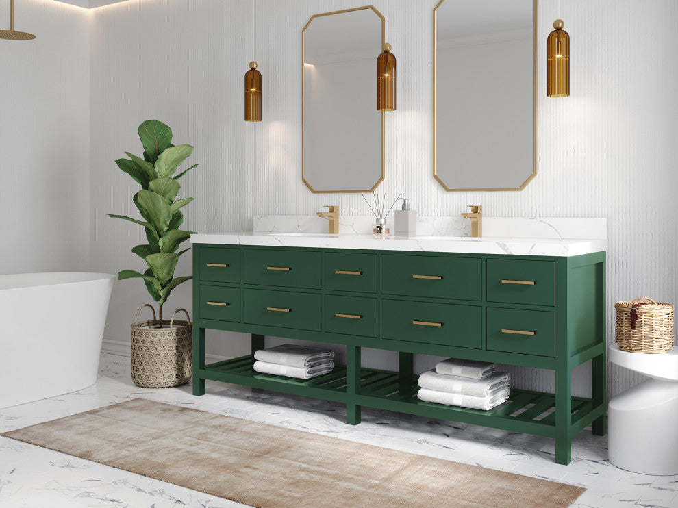 Parker 84 Double Sink Bath Vanity in Lafayette Green  2" Empira Quartz