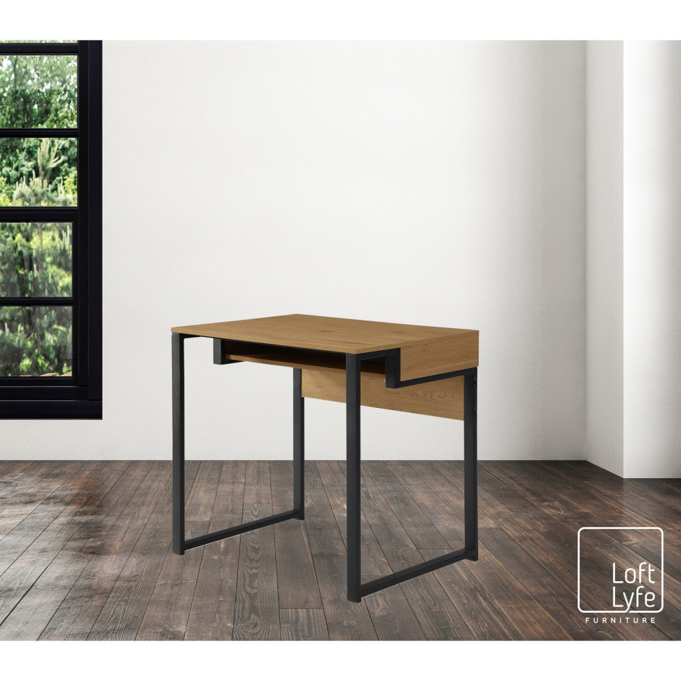 Loft Lyfe Edie Desk, Open Front Storage, Natural/Black 31.5Lx23.6Wx30H