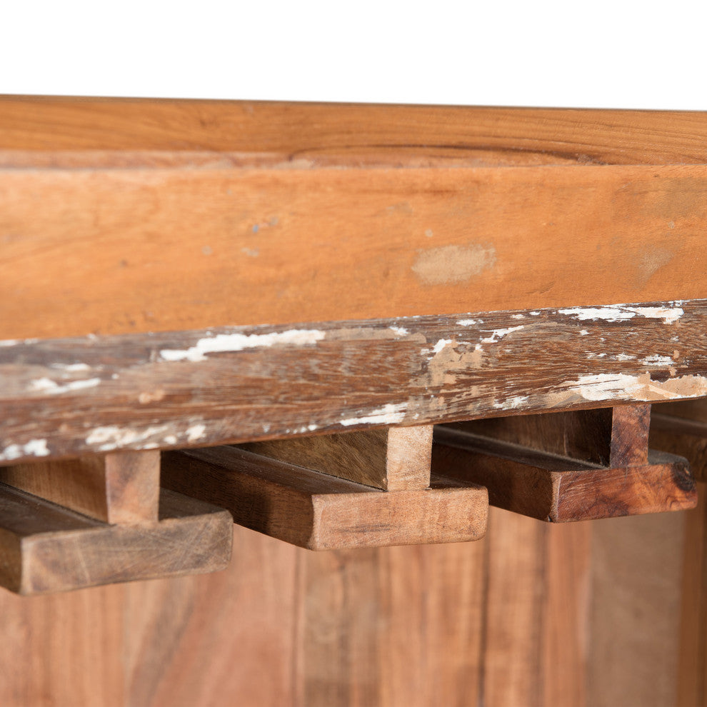 Sandy Boho Handcrafted Wooden Bar Cabinet