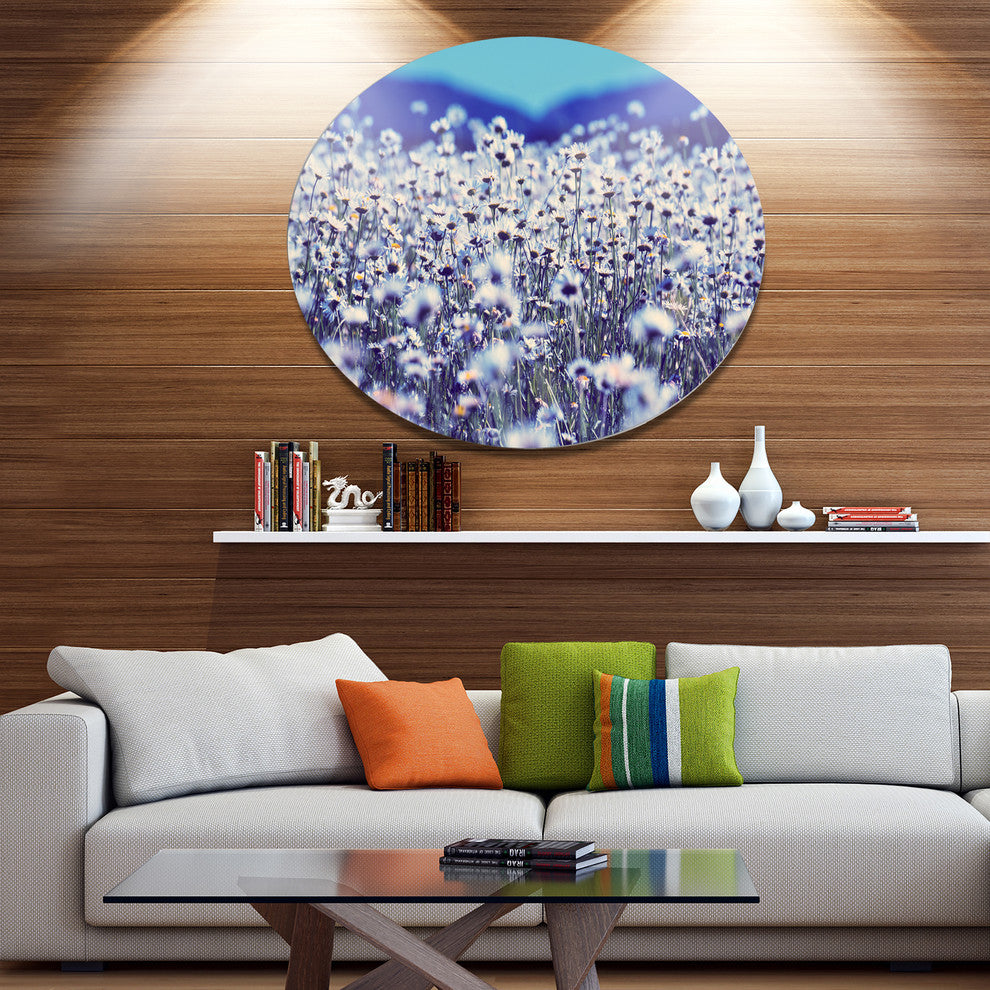 Amazing Light Blue Chamomile Blossom, Flower Round Metal Wall Art, 23"