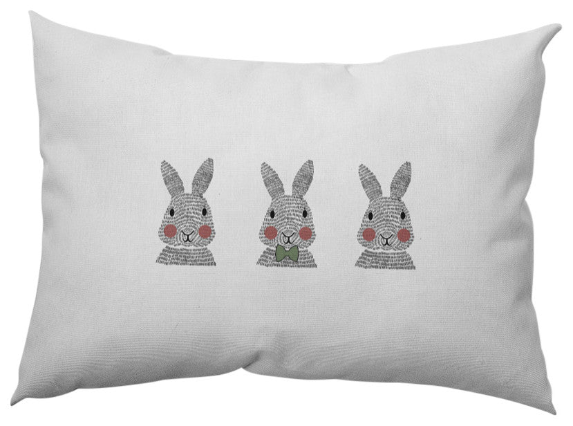 Bunny Triplets Easter Decorative Lumbar Pillow, Laurel Tree Green, 14x20"