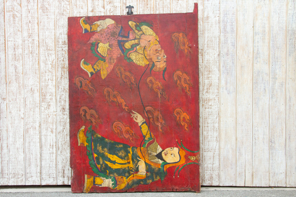 Impressive Antique Tibetan Painted Leather Door