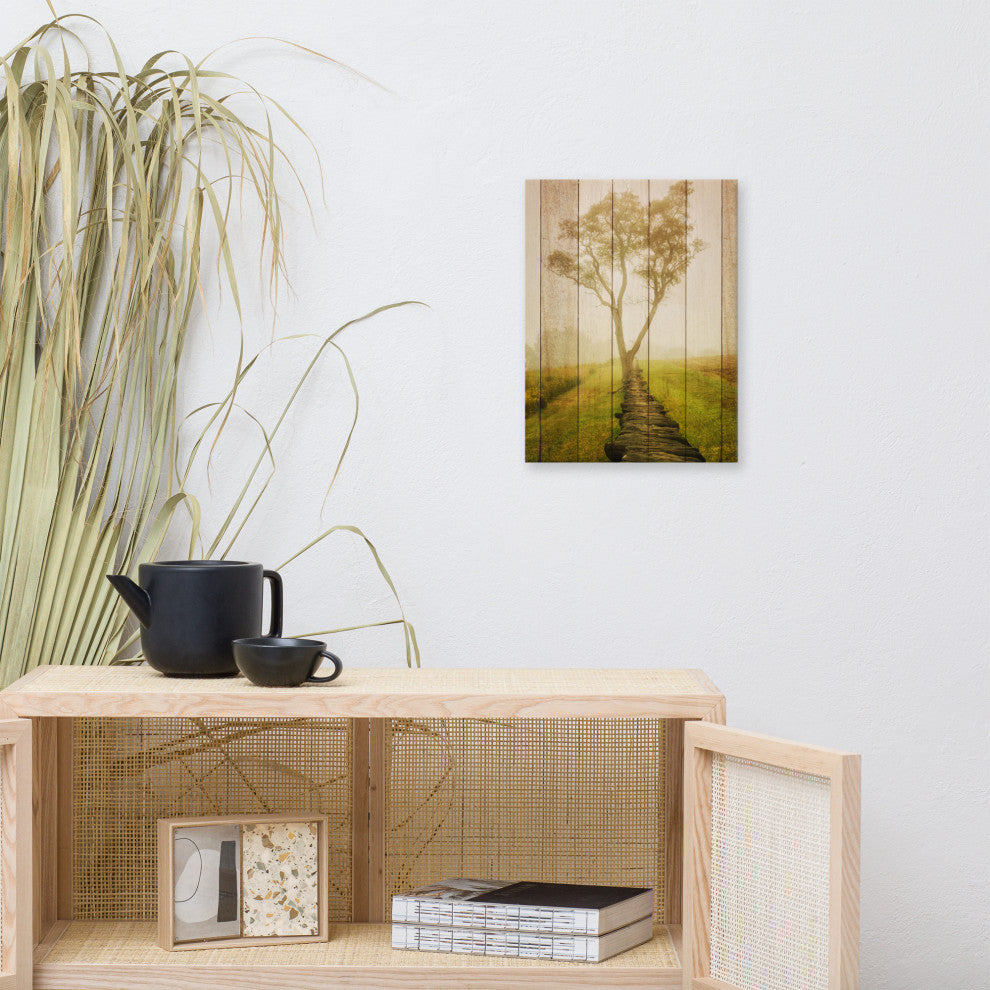 Faux Wood Calming Morning Landscape Photo Canvas Prints, 12" X 16"