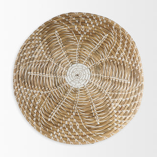 Mekhi Light Brown Seagrass With White String Round Wall Hanging Plate