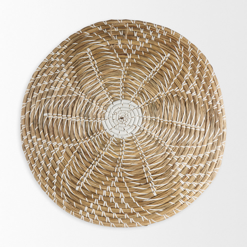 Mekhi Light Brown Seagrass With White String Round Wall Hanging Plate