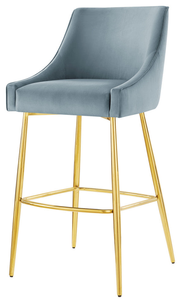 Bar Stool Chair Barstool, Set of 2, Blue, Velvet, Modern, Mid Century Lounge